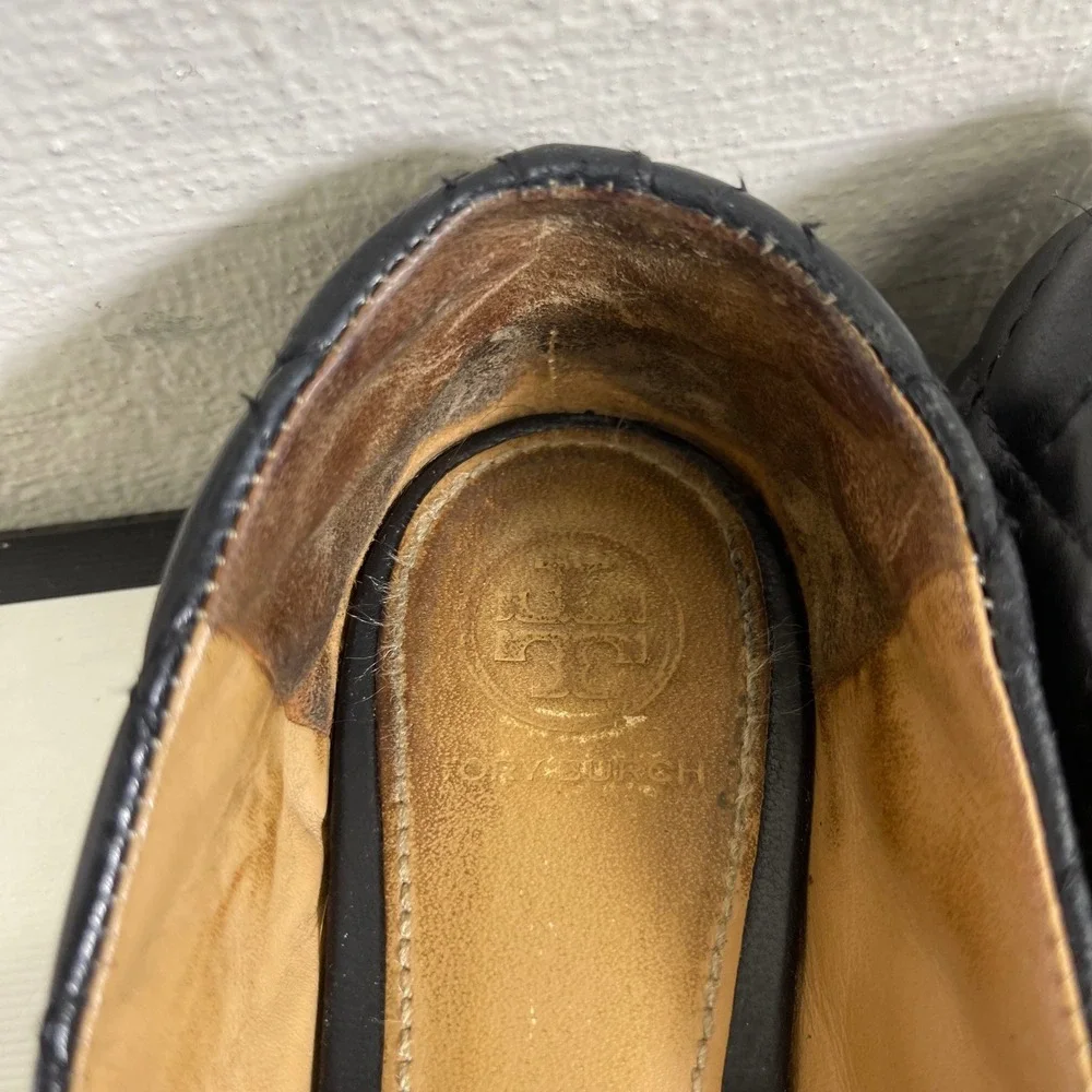 Tory Burch Black Quilted Leather Ballet Flats Slip On Shoes Women's Size 5.5 US